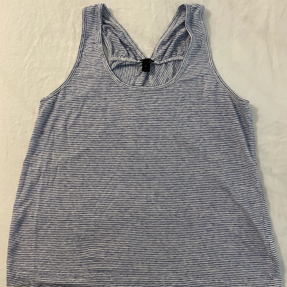 J. Crew blue and white striped linen tank